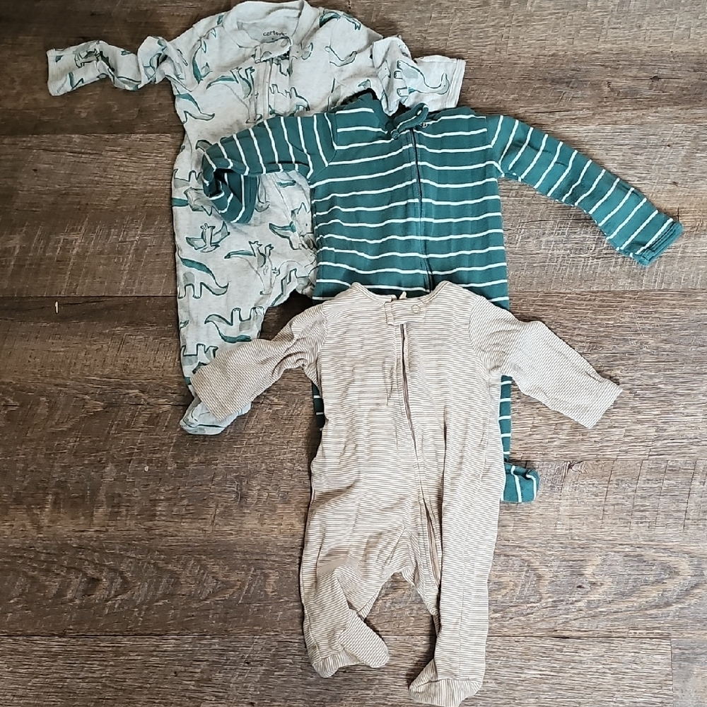 Carter's Green and Beige Kids Footies Set